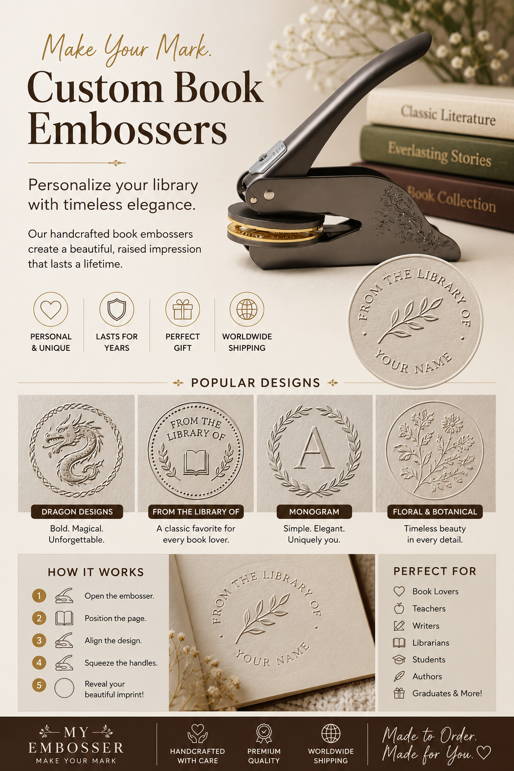 Custom personalized book embosser with 'From the Library of' design – My Embosser